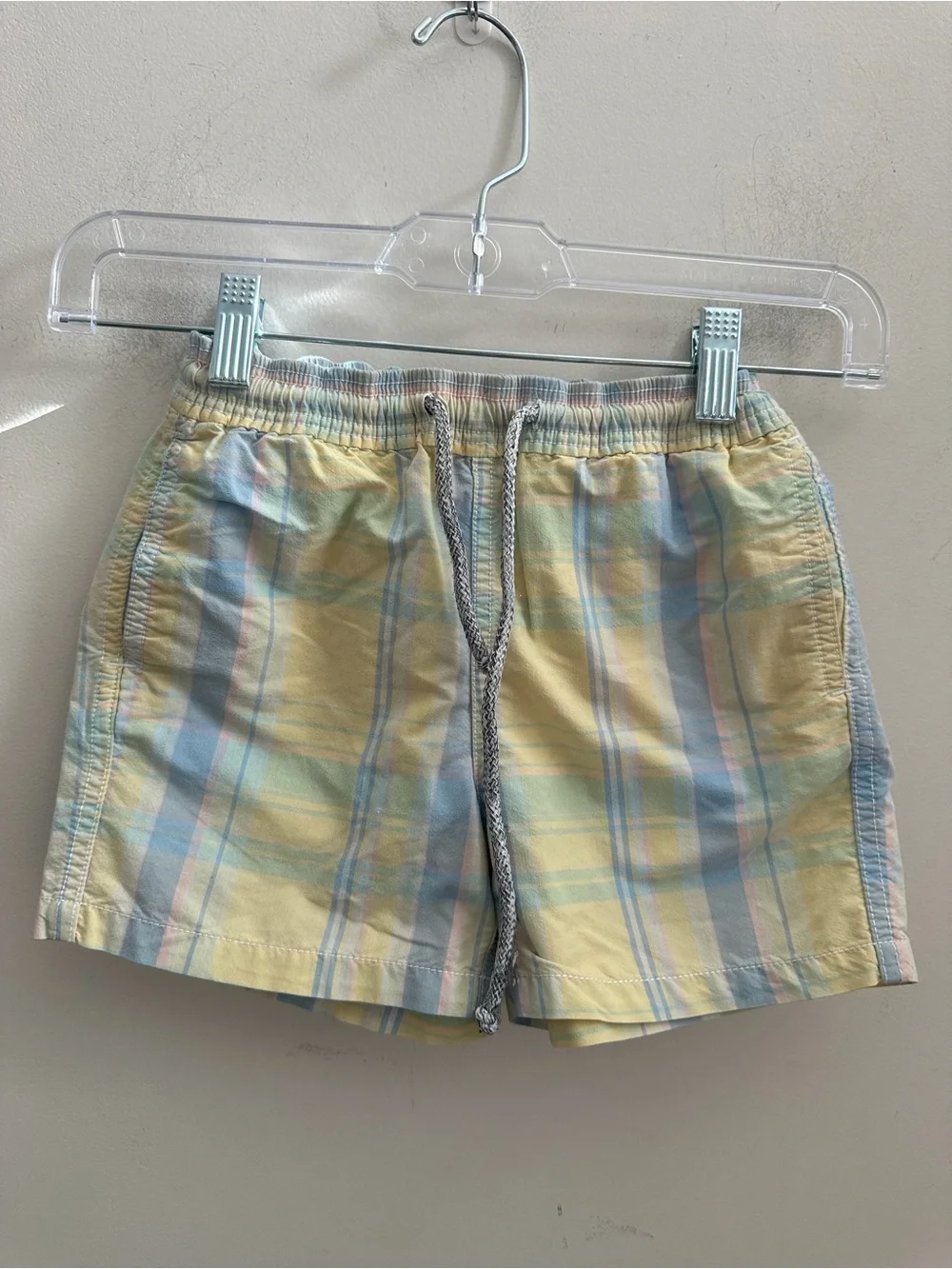 Vilebrequin Junior Boys Plaid Swim Trunks Size 8 Pastel Blue Yellow Mesh Lined